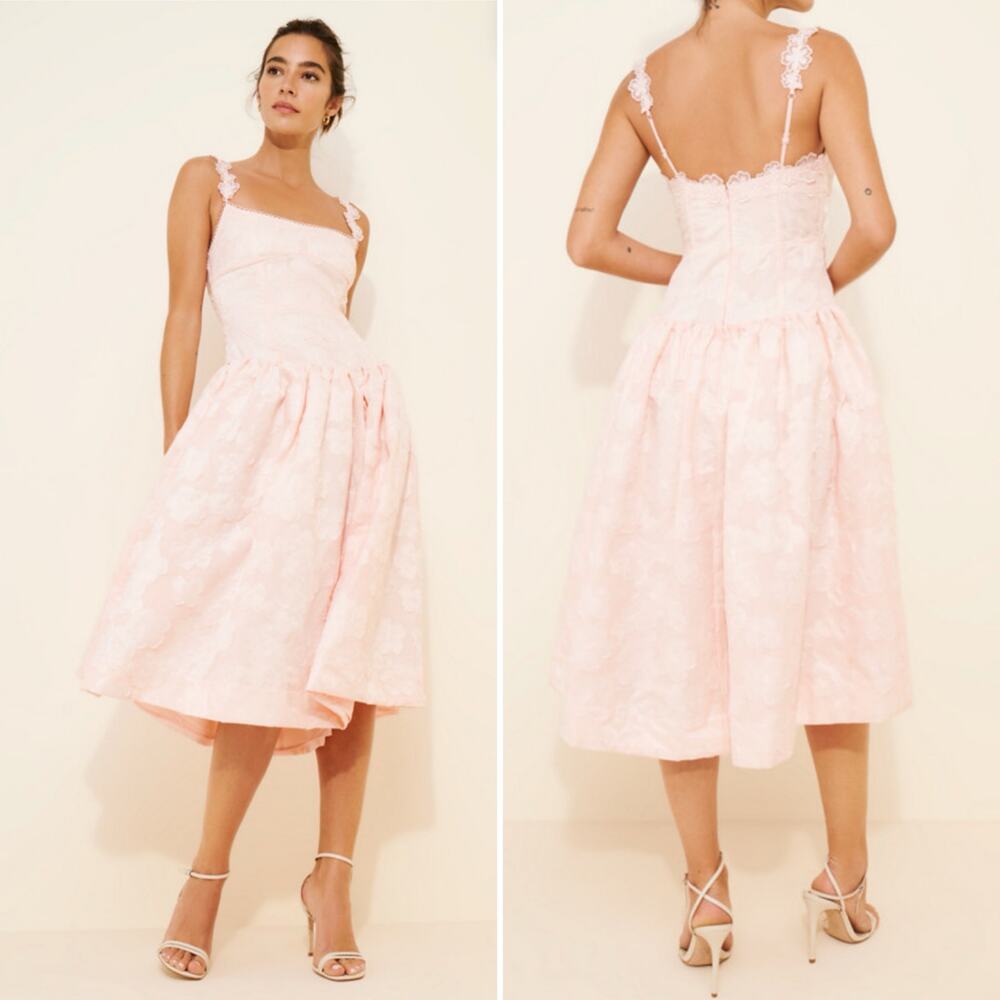 For Love & Lemons Florence Drop Waist Midi Dress Size L